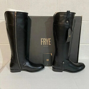 FRYE Melissa Tab Tall Leather Riding Boots Extended Calf(3470110-BKX) 5.5M Black